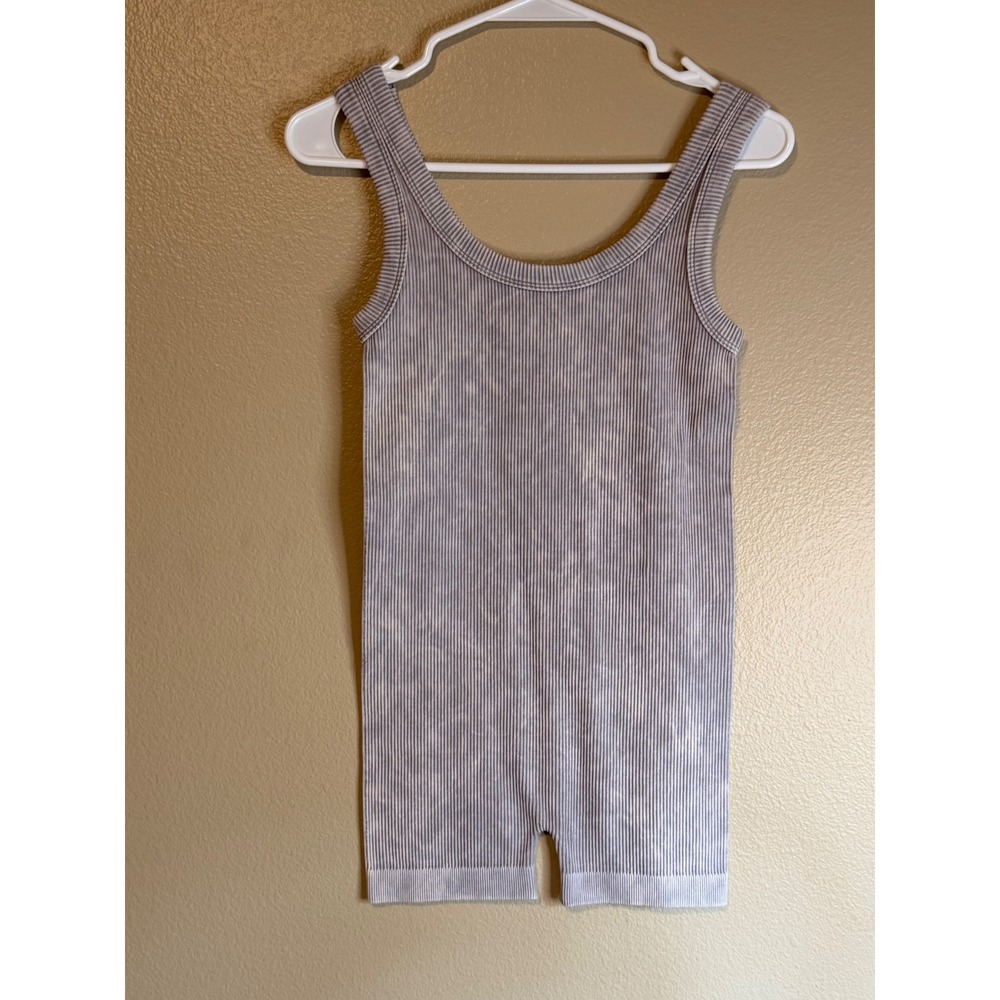 Zenana Mineral Wash Ribbed Romper Grey Sleeveless Bodysuit Woman S/M NWOT